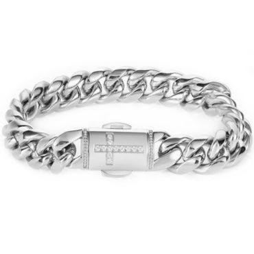 ***COI Titanium Gold Tone/Silver Cross Cubic Zirconia Bracelet With Steel Clasp(Length: 8.46 inches)-00721A