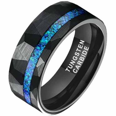 ***COI Tungsten Carbide Black/Silver Faceted Ring With Meteorite-00770A