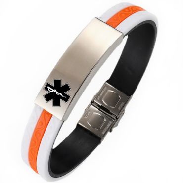 ***COI Titanium Medical Alert Rubber Bracelet With Steel Clasp(Length: 8.66 inches)-00828A