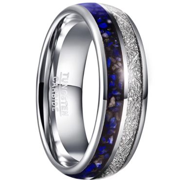 ***COI Tungsten Carbide Lapis Lazuli & Meteorite Dome Court Ring-00832A