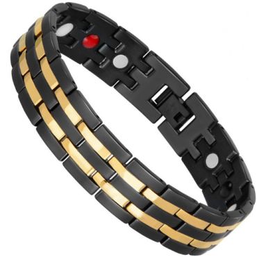 ***COI Titanium Black Gold Tone Bracelet With Steel Clasp(Length: 8.27 inches)-00874A