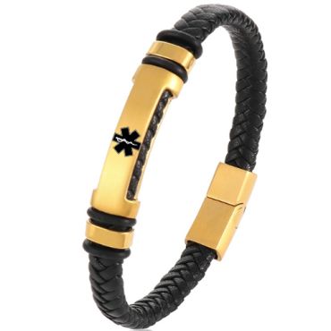 ***COI Titanium Black/Gold Tone/Silver Medical Alert Bracelet With Steel Clasp(Length: 8.27 inches)-00877A