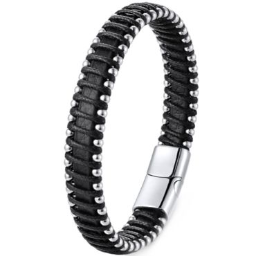 ***COI Titanium Genuine Leather Bracelet With Steel Clasp(Length: 8.27 inches)-00888A