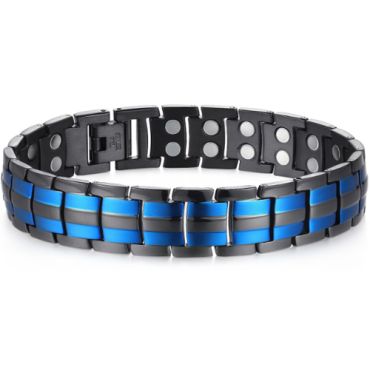 ***COI Titanium Black Blue Bracelet With Steel Clasp(Length: 8.27 inches)-00908AA