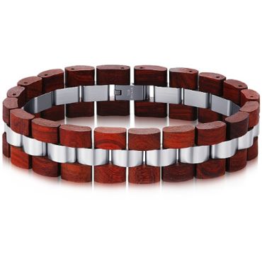 ***COI Titanium Koa Wood Bracelet With Steel Clasp(Length: 9.06 inches)-00910AA