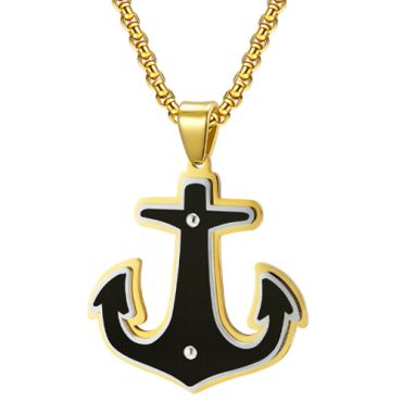 ***COI Titanium Gold Tone Silver Anchor Pendant-00950A