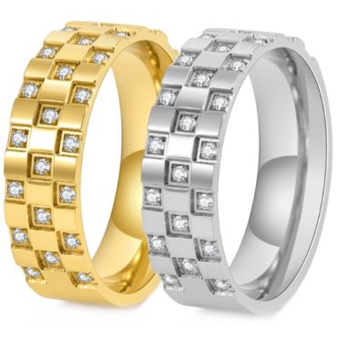 ***COI Titanium Gold Tone/Silver Ring With Cubic Zirconia-00981A