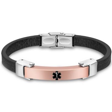 ***COI Titanium Black/Rose/Gold Tone/Silver Medical Alert Rubber Bracelet With Steel Clasp(Length: 8.27 inches)-00988A