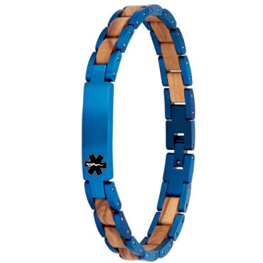 ***COI Titanium Blue/Rose/Black Medical Alert Koa Wood Bracelet With Steel Clasp(Length: 8.66 inches)-01016A
