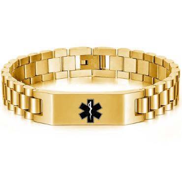 ***COI Titanium Black/Rose Gold Tone/Silver Medical Alert Bracelet With Steel Clasp(Length: 8.27 inches)-01046A