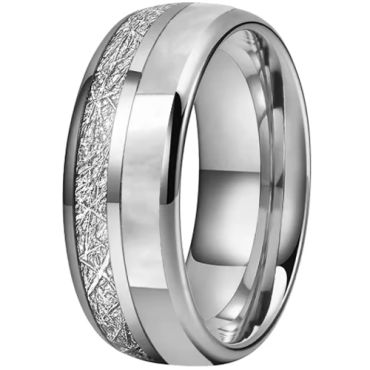 ***COI Tungsten Carbide Rose/Silver Dome Court Ring With Meteorite & Abalone Shell-01052A