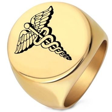 ***COI Titanium Gold Tone/Silver Medical Alert Ring-01088A