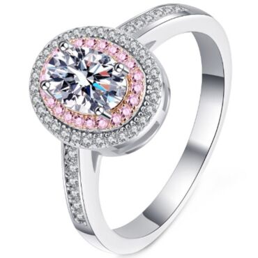 ***COI Sterling Silver 925 Rose Silver 1 Carat Oval Moissanite Solitaire Ring-01113A