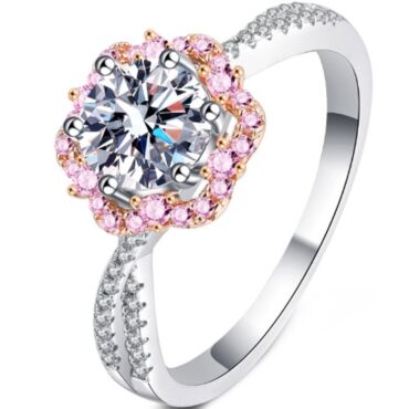 ***COI Sterling Silver 925 Rose Silver 1 Carat Moissanite Solitaire Ring-01121A