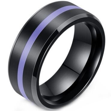 ***COI Titanium Black Purple Beveled Edges Ring-01150A