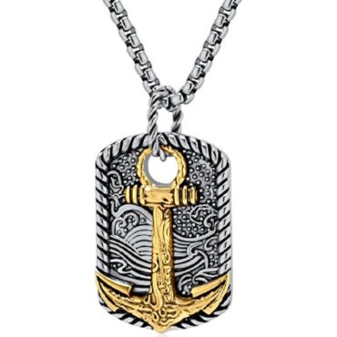 ***COI Titanium Black/Gold Tone/Silver/Gold Tone Silver Anchor Tag Pendant-01153A
