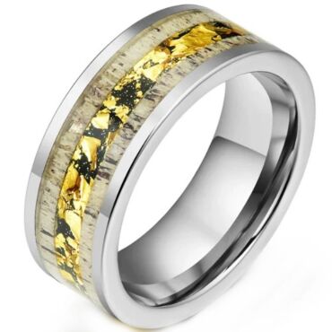 ***COI Titanium Deer Antler Meteorite & Gold Foil Ring-01170A