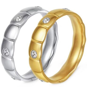 ***COI Titanium Gold Tone/Silver Wedding Ring With Cubic Zirconia-01182A