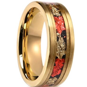 ***COI Gold Tone Tungsten Carbide Red Coral Meteorite & Gold Foil Ring-01196A