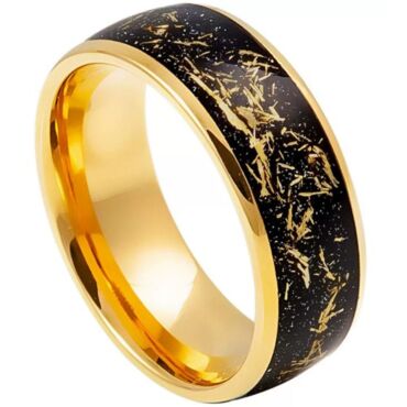 ***COI Gold Tone Tungsten Carbide Meteorite & Gold Foil Dome Court Ring-01205A