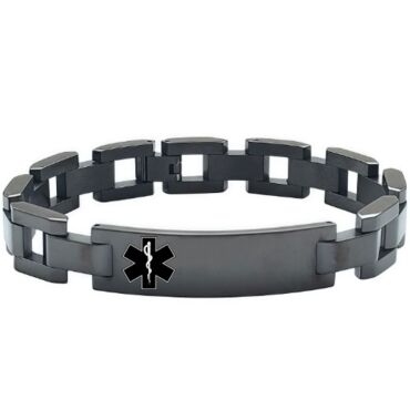 ***COI Titanium Black/Gold Tone/Silver Medical Alert Bracelet With Steel Clasp(Length: 8.27 inches)-01211A