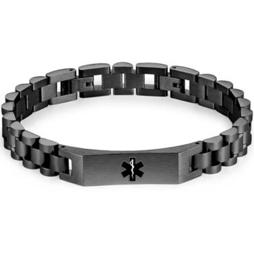 ***COI Titanium Black/Silver Medical Alert Bracelet With Steel Clasp(Length: 8.27 inches)-01245A
