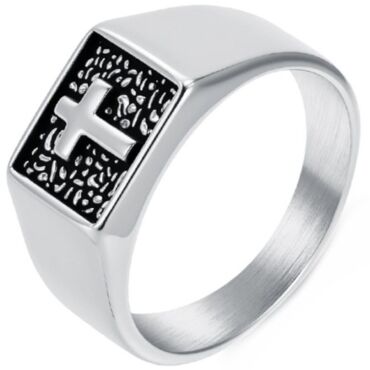 ***COI Titanium Black Gold Tone/Silver Cross Ring-01250A