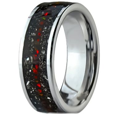 ***COI Tungsten Carbide Meteorite Ring With Created Red Ruby-01276A