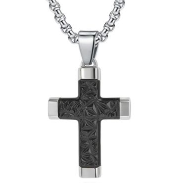 ***COI Titanium Black/Gold Tone Silver Cross Pendant-01277A
