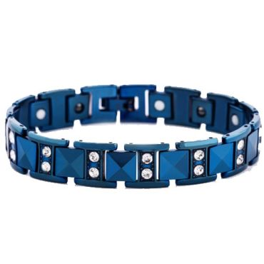***COI Titanium Blue/Gold Tone/Rose Cubic Zirconia Faceted Bracelet With Steel Clasp(Length: 8.27 inches)-01285A