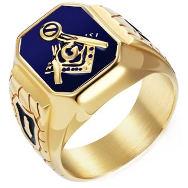 ***COI Titanium Gold Tone/Silver Masonic Freemason Ring-01289A