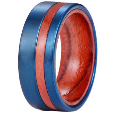 ***COI Blue Tungsten Carbide Ring With Wood-01291A