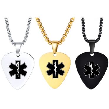 ***COI Titanium Black/Gold Tone/Silver Medical Alert Pendant-01293A