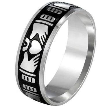 ***COI Titanium Black Silver Mo Anam Cara Claddagh Ring-01301A