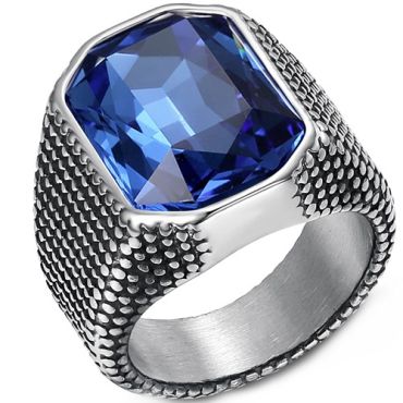 ***COI Titanium Black Silver Ring With Created Blue Sapphire/Red Ruby/Black Onyx-01310A