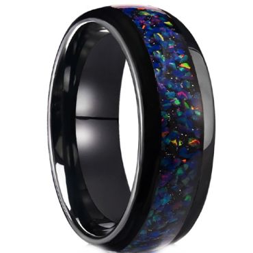***COI Black Tungsten Carbide Dome Court Ring With Crushed Opal-01318A