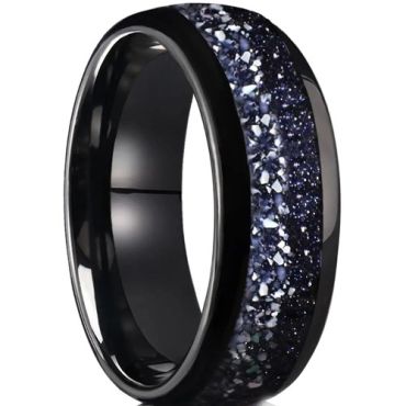 ***COI Black Tungsten Carbide Dome Court Ring With Meteorite-01321A