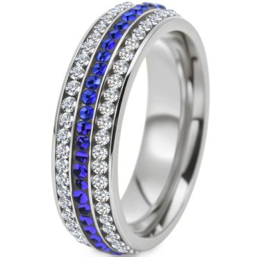 ***COI Titanium Gold Tone/Silver Ring With Created Blue Sapphire & Cubic Zirconia-01324A