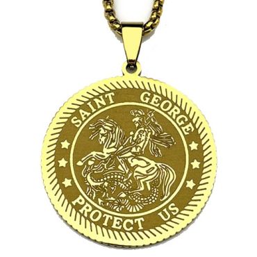***COI Titanium Gold Tone/Silver Saint George Protect Us Pendant-01330A