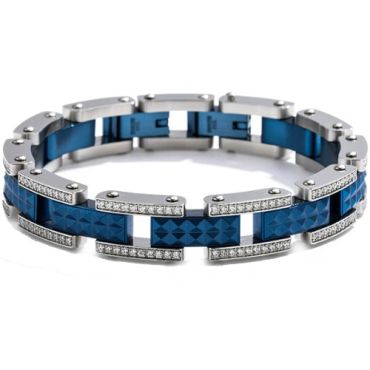 ***COI Titanium Blue Silver Faceted Cubic Zirconia Bracelet With Steel Clasp(Length: 9.06 inches)-01335A