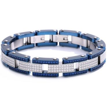 ***COI Titanium Blue Silver Cubic Zirconia Bracelet With Steel Clasp(Length: 9.06 inches)-01336A