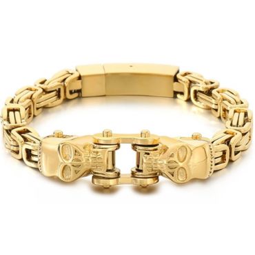 ***COI Titanium Black/Gold Tone/Silver Skull Bracelet With Steel Clasp(Length: 8.27 inches)-01337A
