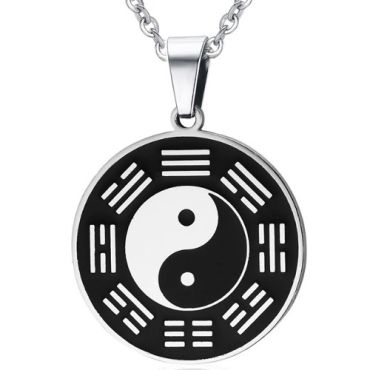 ***COI Titanium Black Silver Yin Yang Pendant-01347A