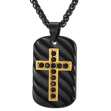 ***COI Titanium Black Gold Tone Cross Pendant With Cubic Zirconia-01348A