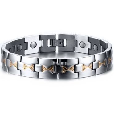 ***COI Titanium Gold Tone Silver Bracelet With Steel Clasp(Length: 8.66 inches)-01354A