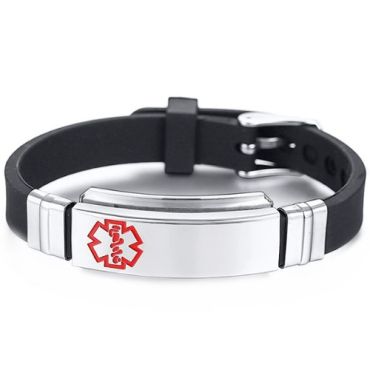 ***COI Titanium Medical Alert Rubber Bracelet With Steel Clasp(Length: 8.93 inches)-01359A