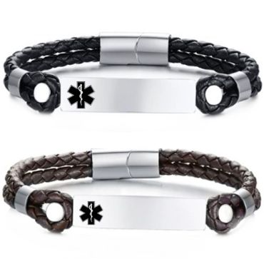 ***COI Titanium Medical Alert Genuine Leather Bracelet With Steel Clasp(Length: 8.46 inches)-01362A