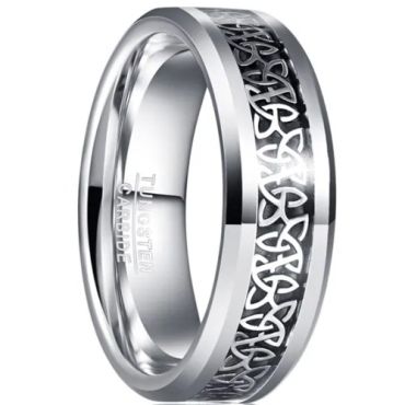 ***COI Tungsten Carbide Trinity Knots Beveled Edges Ring With Carbon Fiber-01365A