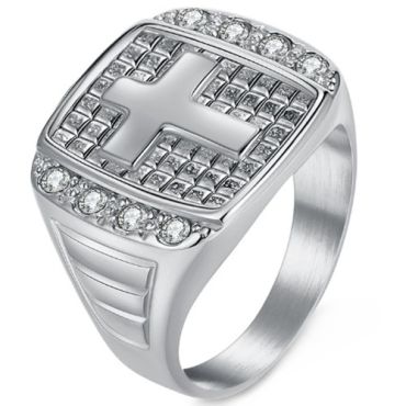 ***COI Titanium Black/Gold Tone/Silver Cross Ring With Cubic Zirconia-01381A