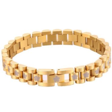 ***COI Titanium Gold Tone/Silver Floral Bracelet With Steel Clasp(Length: 7.87 inches)-01407A